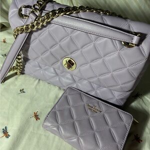 Kate Spade Lilac Quilted Shoulder/ crossbody Bag with matching Wallet